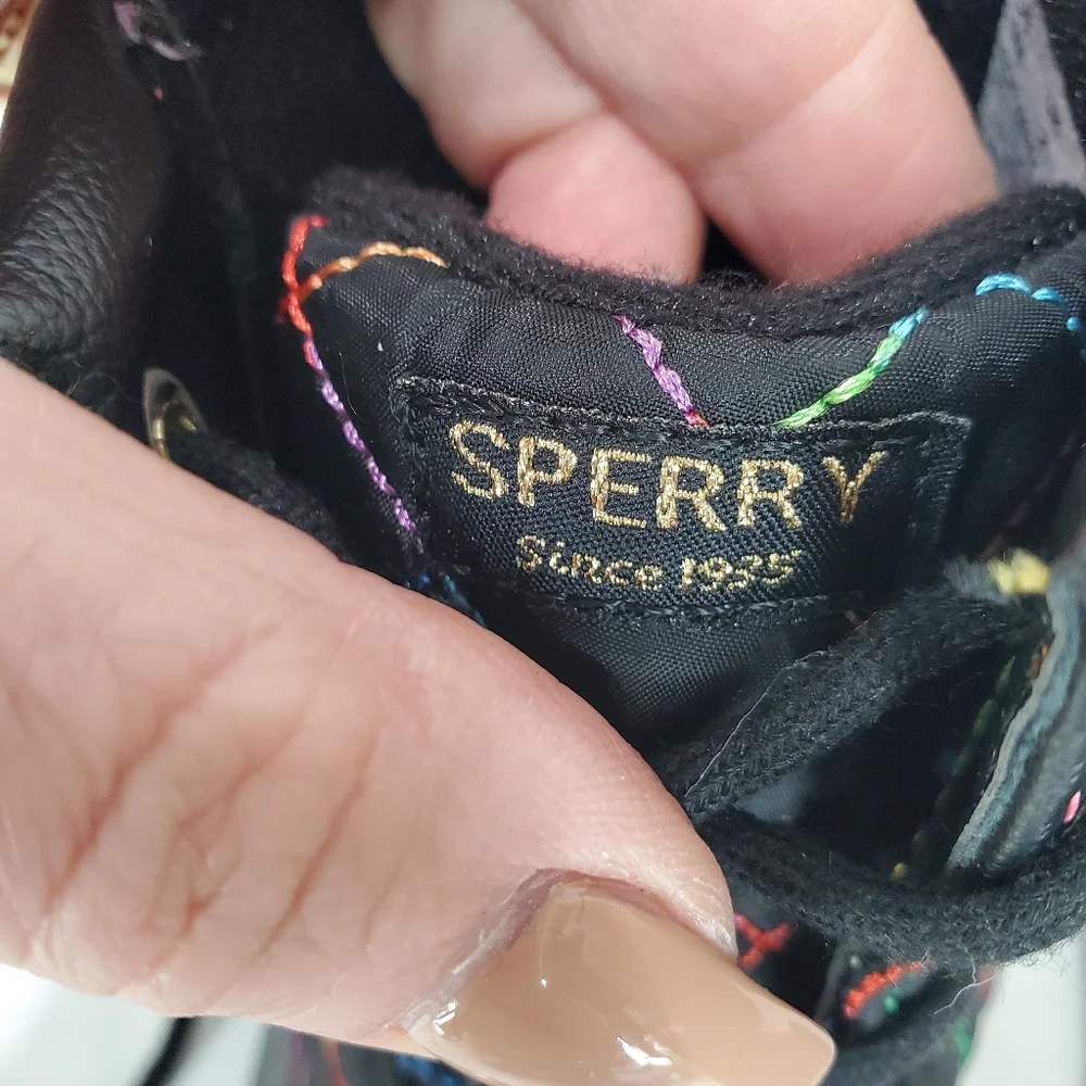 SPERRY GIRLS PORT BOOT RAIN BOOT - BLACK RAINBOW 3M DUCK BOOTS